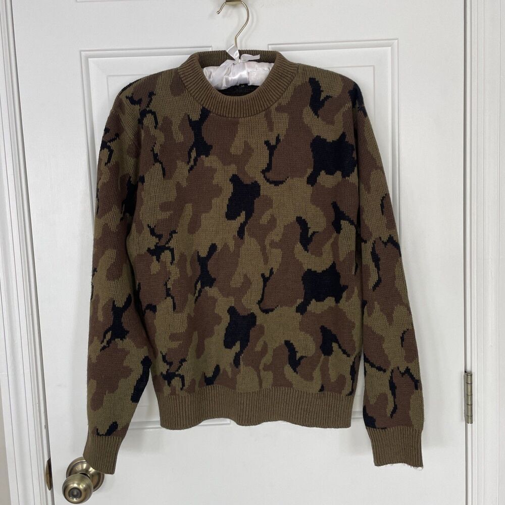 Vintage Kolpin Camo Knit Sweater Men's Medium Hunting Acrylic 80's Green Black